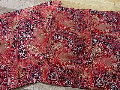 £2 • Buy Pair Red/black/gold Peacock Feather Brocade Fabric Cushion Covers. Never Used.