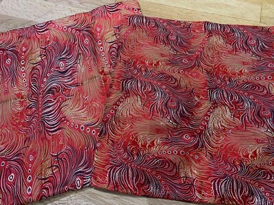 £2 • Buy Pair Red/black/gold Peacock Feather Brocade Fabric Cushion Covers. Never Used.
