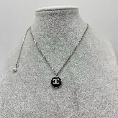 Genuine Chanel Necklace Coco Mark 16in Silver Pearl Box Excellent+ Japan 311330 • $625