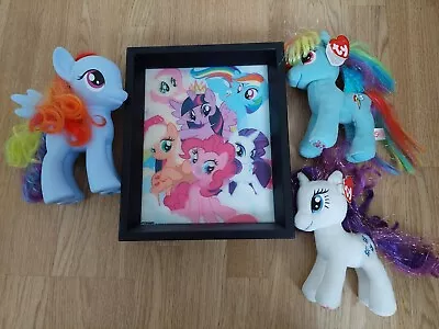 My Little Pony Bundle 3D Picture 2 Plush TY  Ponies And 1 Rainbow Dush Figure • £16.50