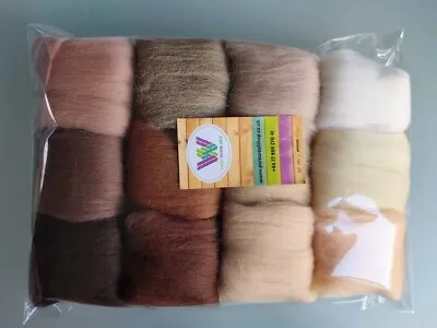 Set O* Pure Merino Wool Tops For Felting Bundle Packs Of 12 Colours 60 G  • £7