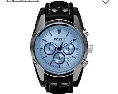 Men's Fossil Coachman Chronograph Black Leather Cuff-Style Watch W/ Blue Face • $70