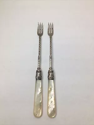 2 Vintage Antique Sterling Silver Pickle Fork With Mother Of Pearl Handle • $50