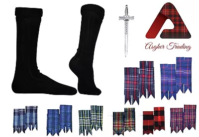 Scottish Multi Colors Tartan Kilt Flashes - Kilt Socks - Garters - With Kilt Pin • $26
