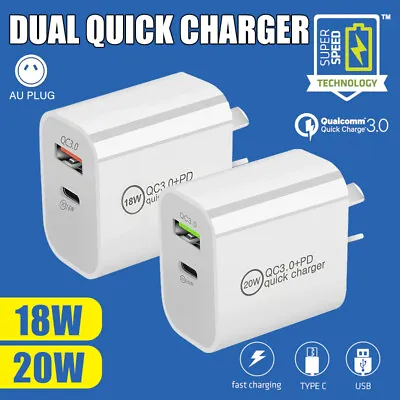 $9.89 • Buy DUAL USB Wall Charger Fast PD Power Adapter Type C QC3.0 For Android IPhone IPad