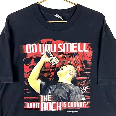 Vintage Do You Smell What The Rock Is Cooking T-shirt Size XL 2000 Wwf Wrestling • $59.49