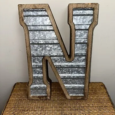 XXL 14  Letter N Galvanized Metal Wood Industrial Home Business Wall Monogram • $19.88