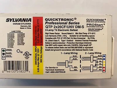 Ballast CFL Sylvania QTP 2x26CF/UNV DM-S 2-Lamp T4 CFL 120-277 Volts  Slight Use • $14.50