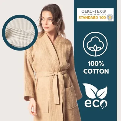 Luxurious Sand Waffle Bathrobe - Size L-XL 100% Cotton - Spa Quality Comfort! • £15.49