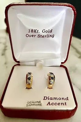 Saphire And Diamond 18Kt Gold Over Silver Earrings • $32.98
