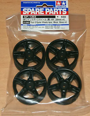 Tamiya 51263 Twin 5-Spoke Wheels 4 Pcs. (Black 26mm/+4) (Ferrari FXX) • £12.49