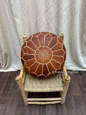 24'' Bohemian Retro Leather Moroccan Footstool Genuine Unstuffed Pouffe Round • $123.50