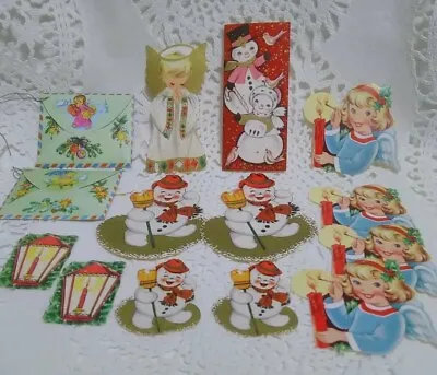 $17.95 • Buy 14 Vintage Christmas Gift Tags Seals Girl Snowmen Angel