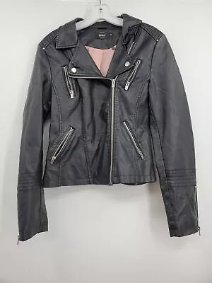 Only Women's Black Faux Leather Collared Long Sleeve Motorcycle Jacket Size 36 • $15.99