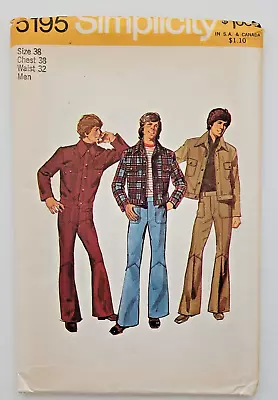 70s Simplicity Sewing Pattern 5195 Mens Jacket & Pants Chest 38/Waist 32 UNCUT • $15.99