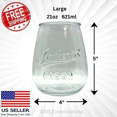 ✅ 21oz Mason Jar Stemless Wine Glasses Large Glass Thick Heavy Durable Big 621ml • $19.97