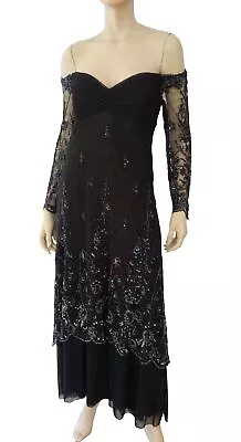 Vintage VICKY TIEL Bead Embellished Stretch Tulle Off The Shoulder Gown 48 US 14 • $286