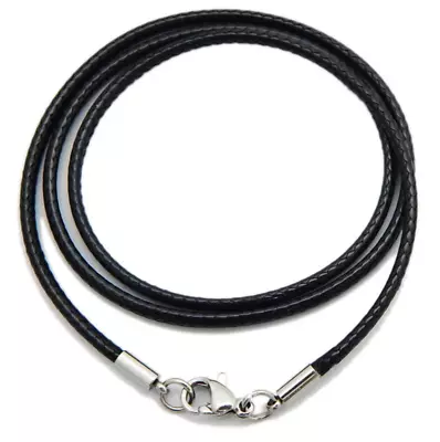 2mm Black Leather Cord Necklace Sterling Silver With Lobster Clasp 14-32  Chain • $5.45