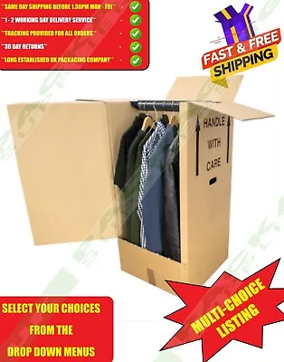 Small & Large Double Wall Wardrobe Garment Boxes + Hanging Rail Removal Storage • £137