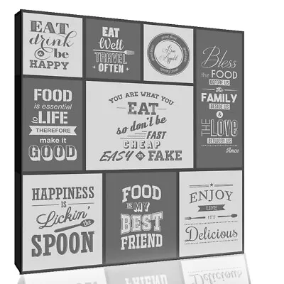 Grey Kitchen Quotes Collage Canvas Wall Art Picture Print • £16.49