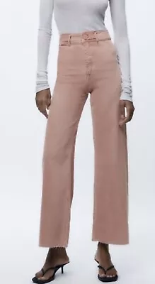 Zara Jeans Women 6 Dusty Pink  The Marine Straight High Rise Wide Leg Boho • $27