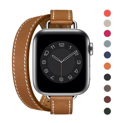$23.90 • Buy 40/41/45mm Slim Double Tour Leather Band Strap For Apple Watch Series 8 7 6 5 SE