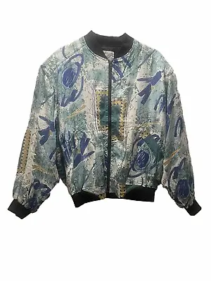 GOOUCH Bomber Jacket 100% Silk Men's Pop Art 90' Abstract Print Front Zip M VTG • $55