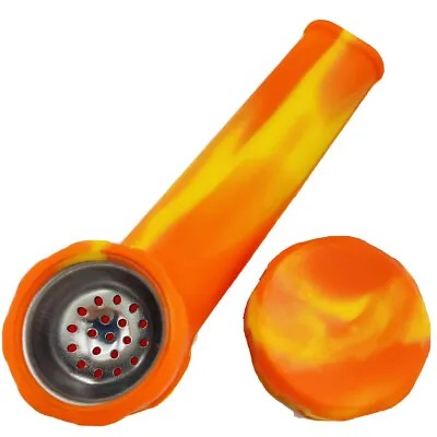 $7.99 • Buy Silicone Smoking Pipe With Metal Bowl & Cap Lid | Yellow/Orange  | USA