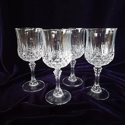 Cristal D Arques Longchamp Crystal Wine/Water Goblets Glasses 7 1/4  - Set Of 4 • $19.97