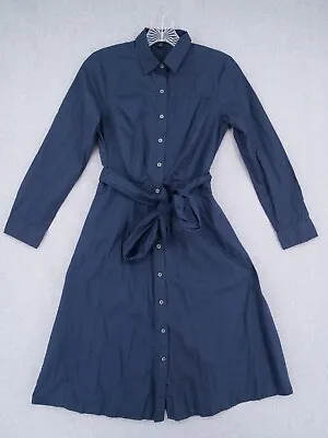 J. Crew Dress Womens Size 0 Blue Button Front Long Sleeve Belted Collared • $19.54