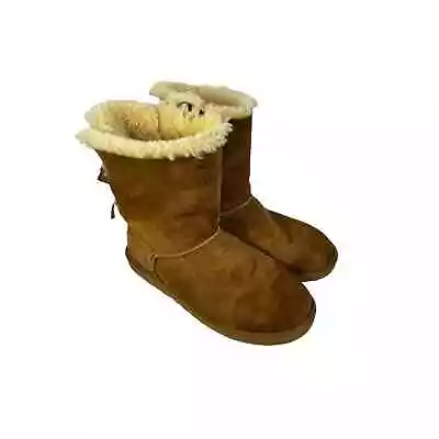 UGG Pull On Chestnut Warm Winter Cozy Boots W/ Three Bows Size 8 100295 • $25.35