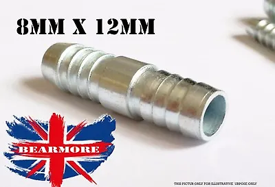 8mm To 12m Connector Reducer  Barbed Joiner Hose Pipe Union Water Air Fuel Gas • £6.20