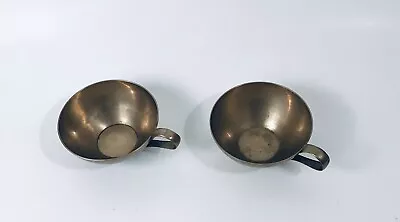 Vintage Brass Tea Cups D Handle Decorative Heavy Metal Golden Bronzed Lot Of 2 • $7