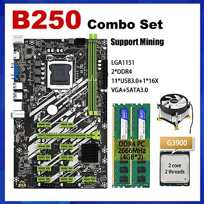 B250 Mining Motherboard Combo Kit With Celeron G3900 CPU & DDR4 8GB PC RAM & Fan • $192.77