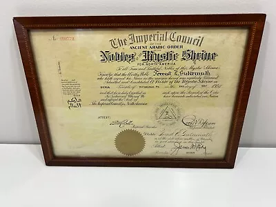 MASONIC ANCIENT ARABIC ORDER OF THE NOBLES MYSTIC SHRINE CERTIFICATE 1924 Framed • $34.89