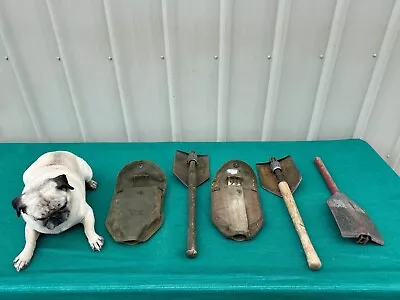 3 Vintage Shovels U.S. Army Folding Entrenching Ames 1945 WWII With Canvas Cover • $79