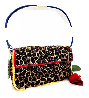 AUTH NWT Staud  Women’s Tommy  Leopard Glass Bead Shoulder Bag In Multicolor • $239.99
