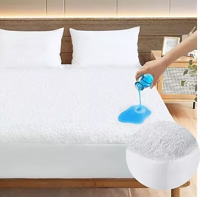 Waterproof Terry Towel Mattress Protector Single King Fitted Sheet Bed Cover • £7.49