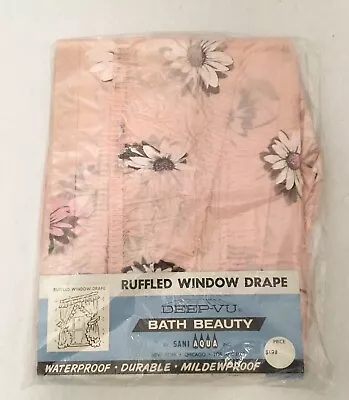 NOS Vintage Ruffled Window Drape Deep-Vu Bath Beauty Pink Daisy 34” X 54” • $13.99