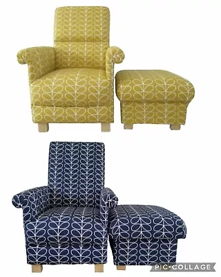 Orla Kiely Fabric Adult Chair & Footstool Linear Stem Dandelion Grey Armchair  • £394.64