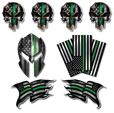 10x Thin Green Line Skull Molon Labe Helmet  American USA Flag Car Sticker Decal • $7.56