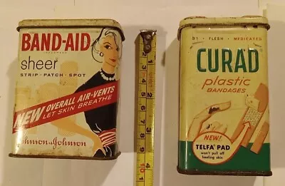 Lot Of 2 Vintage Advertising Tin Cans Johnson & Johnson Band-aid  Curad  • $9