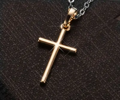 £2.99 • Buy Gold Cross Pendant 925 Sterling Silver Chain Necklace Womens Jewellery Love Gift
