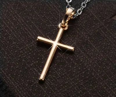 Gold Cross Pendant 925 Sterling Silver Chain Necklace Womens Jewellery Love Gift • £2.99