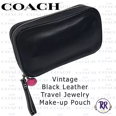 COACH Black Leather Suede Interior Small Zipper Jewelry Travel Pouch Vintage • $39.95