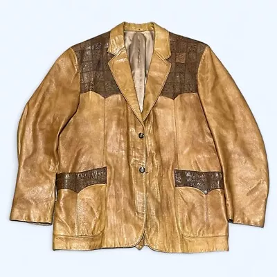 Vintage Scully Leatherwear Western Mens Jacket Brown Size 48 Leather /Alligator • $149.99