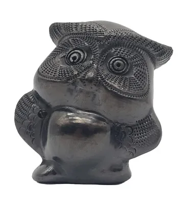 Dona Rosa Signed Burnished Black Clay Ceramic Owl Oaxaca Mexico ADORABLE 3  • $69.99