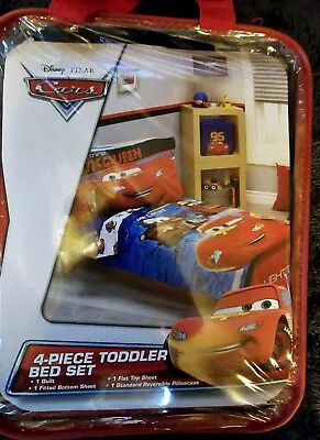 Reversible Disney Pixar Cars Comforter Sheet  Set Toddler Bed McQueen With Case • $37.94