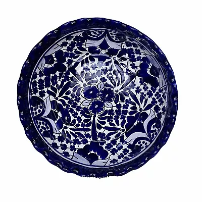 Handmade Blue & White Talavera Mexican Art Pottery Salad Serving Bowl 10” • $19.99