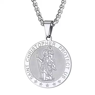 PROSTEEL St Christopher Pendant For Men With Chain Traveller's Prayer • £18.20